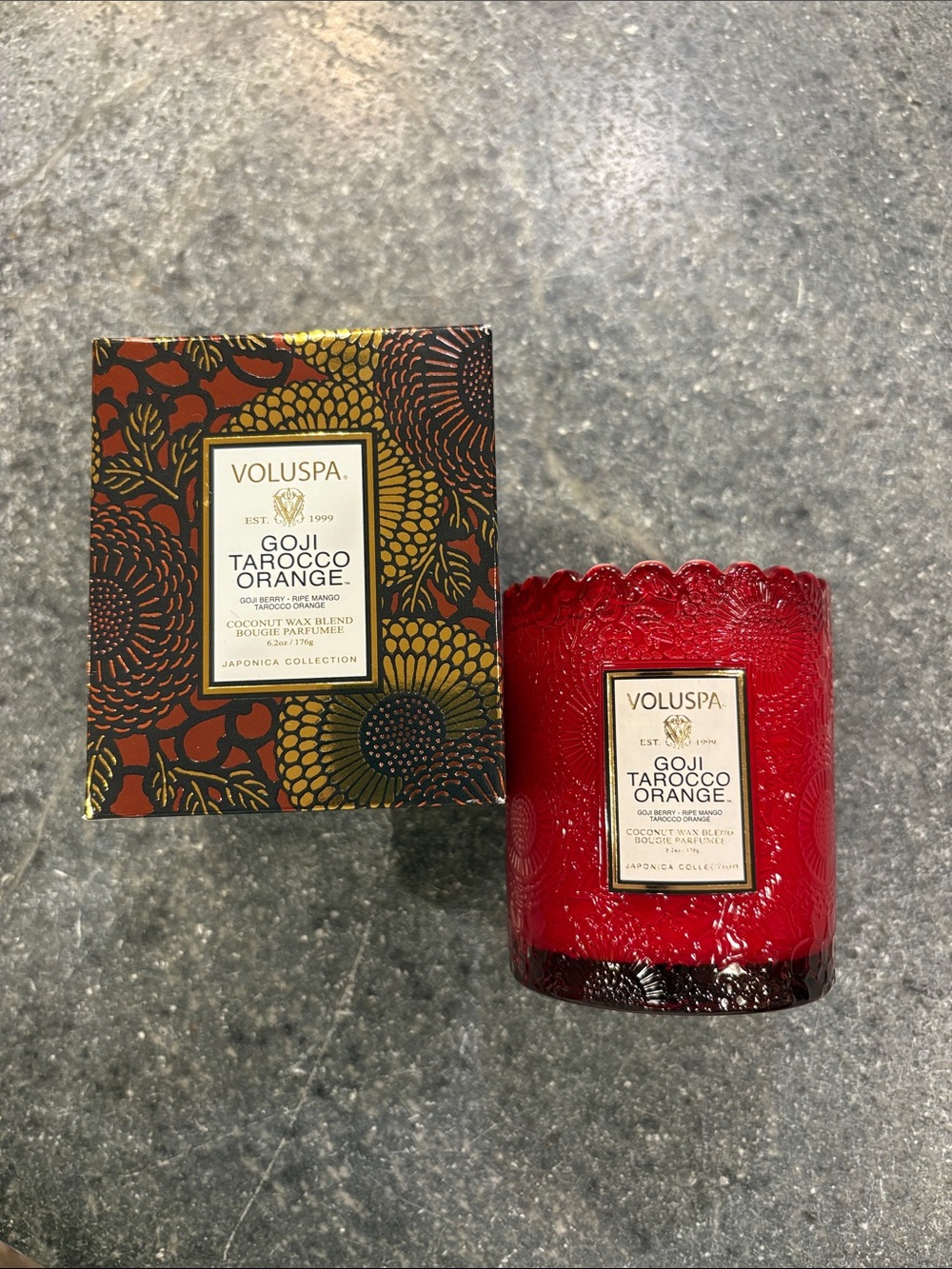 Voluspa Red Goji Tarocco Orange Decorative Glass Candle